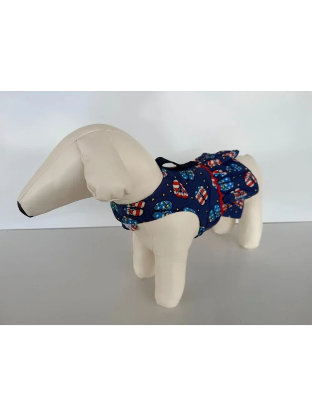 Handmade Small Dog Adjustable Dress Outfit w Patriotic Flip Flop Ruffled Skirt